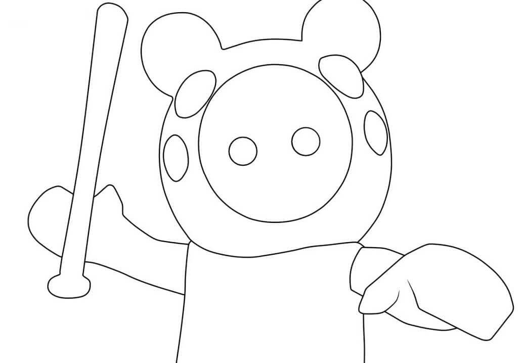 Desenho de Piggy Roblox com Taco de Beisebol para Colorir