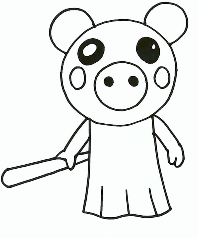 Desenho de Piggy Roblox Segurando Bastão para Colorir