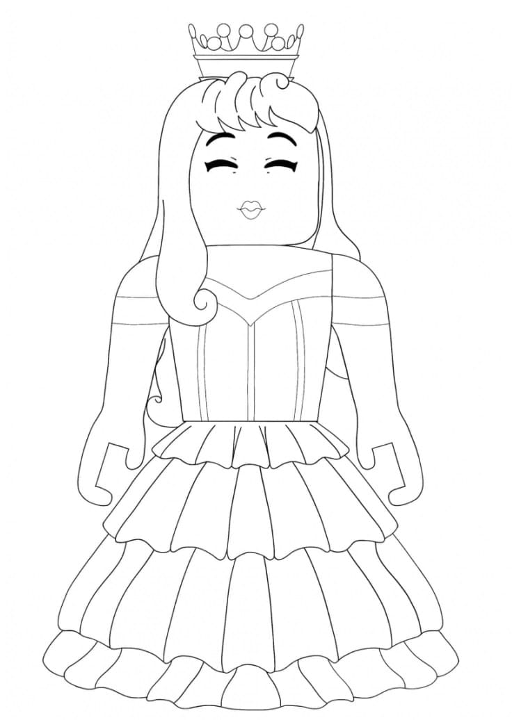 Desenho de Rainha do Roblox com Lindo Vestido e Corôa para Colorir