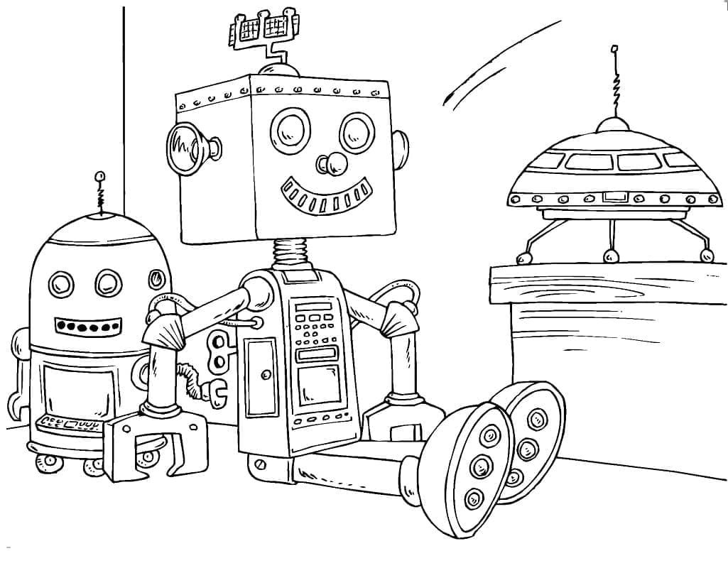Desenho de Dois Robôs para Colorir