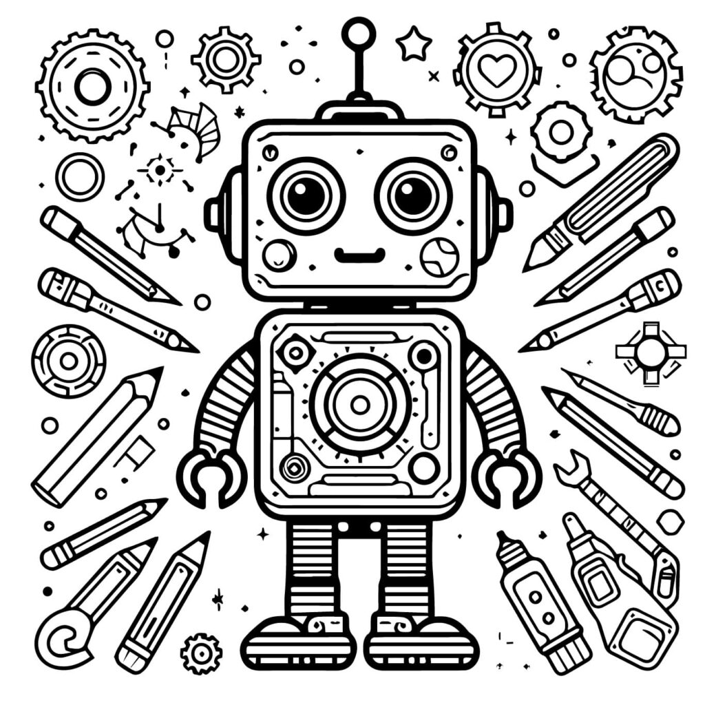 Desenho de um Robô Mecânico para Colorir