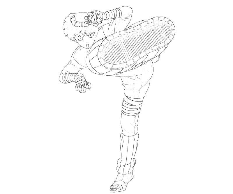 Desenho de Rock Lee Atacando Adversário com Chute para Colorir