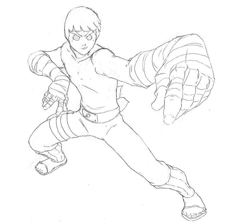 Desenho de Rock Lee em Posição de Batalhá para Colorir