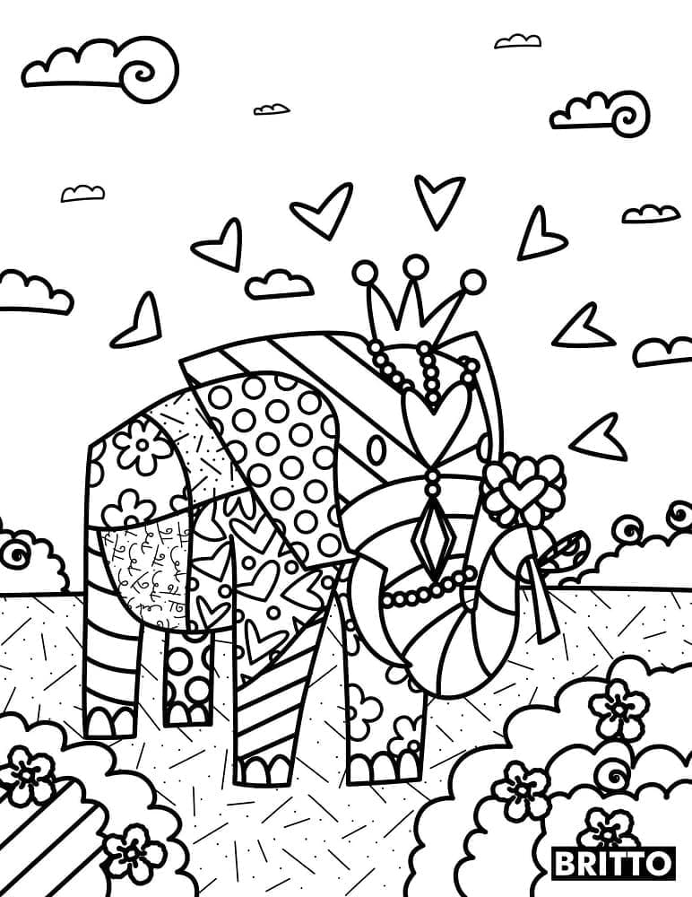 Desenhos de Elefante de Romero Britto para Colorir
