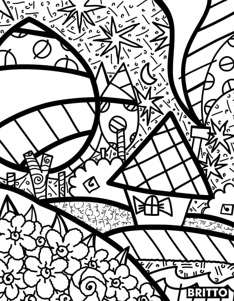 Desenhos de uma Pintura de Romero Britto para Colorir