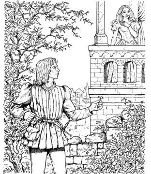 Desenho de Romeu e Julieta grátis para Colorir