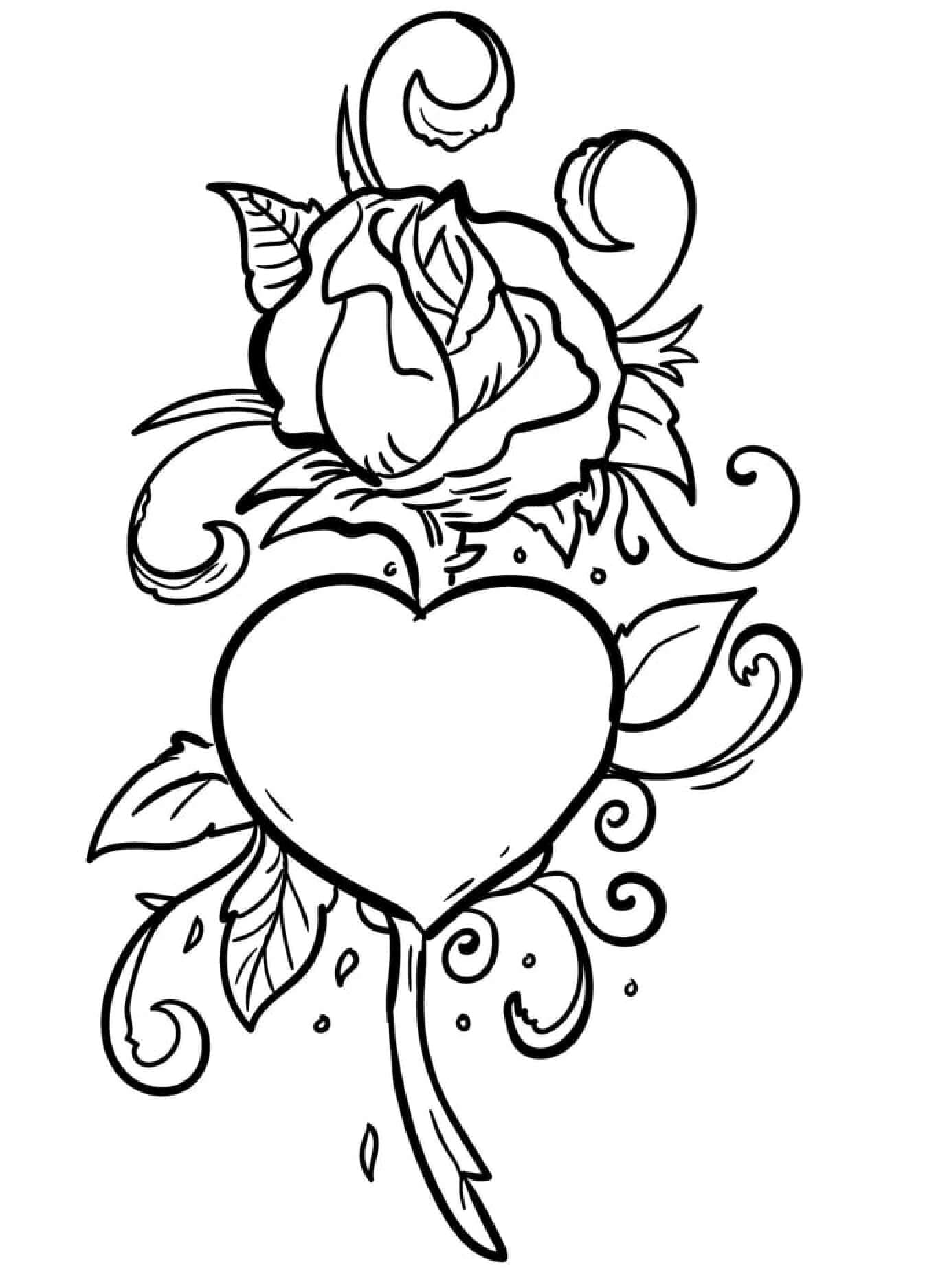 Desenhos de Rosa e Coração para Colorir