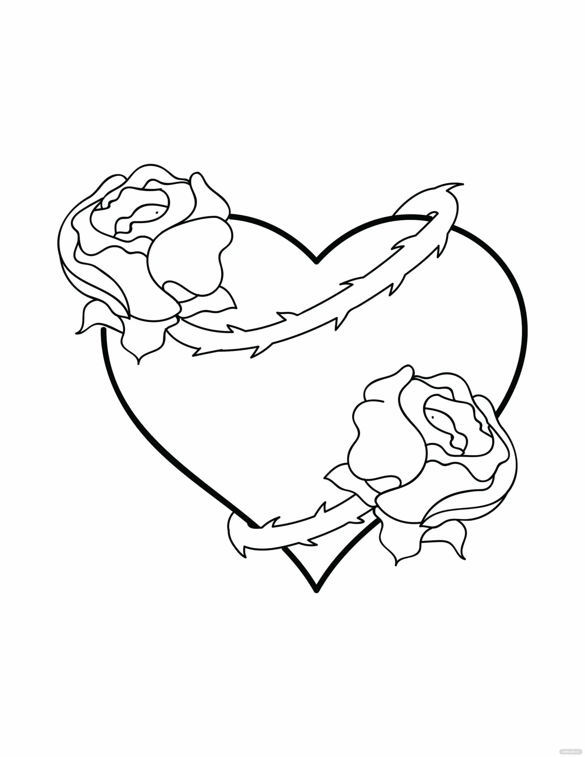 Desenhos de Rosas com Coração para Colorir