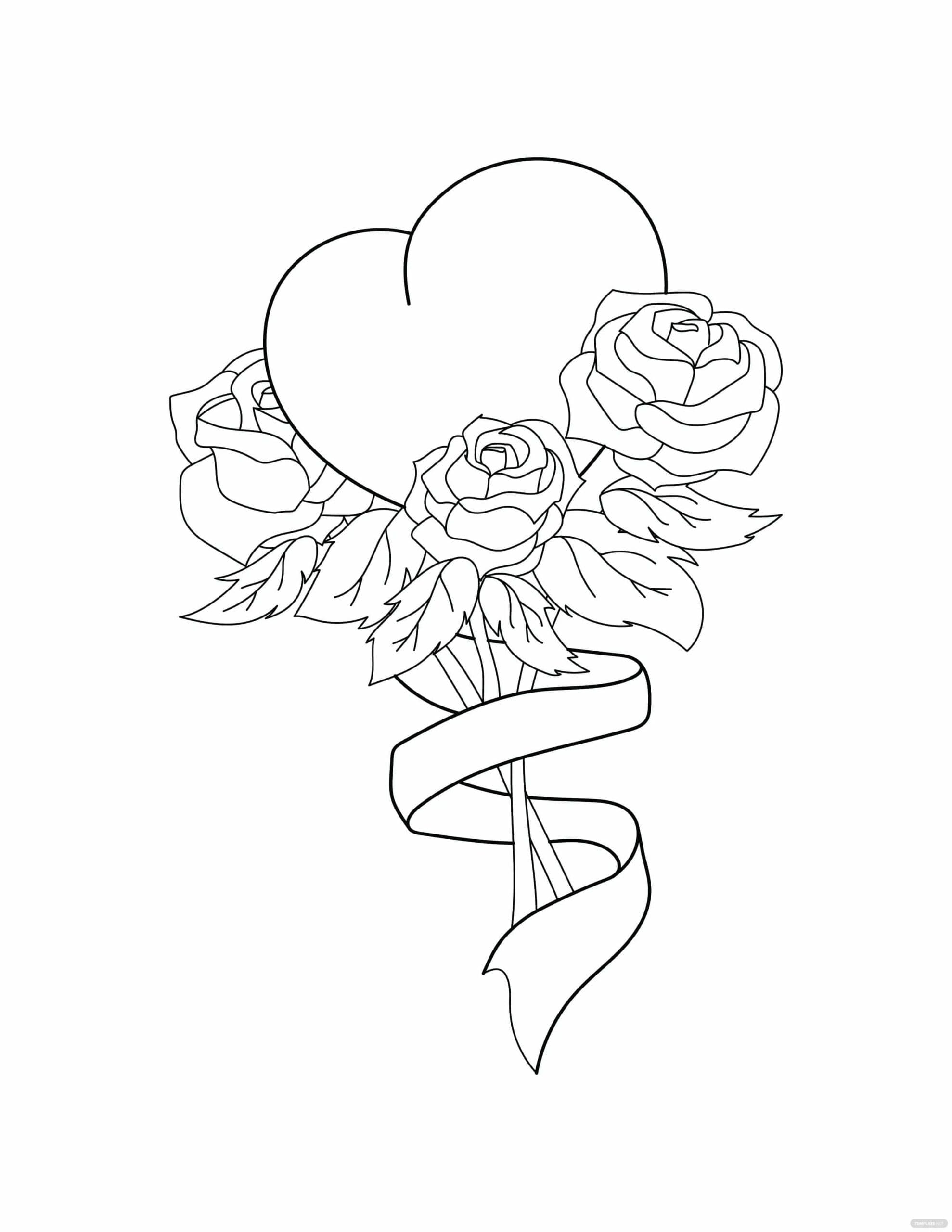 Desenhos de Rosas e Coração para Colorir
