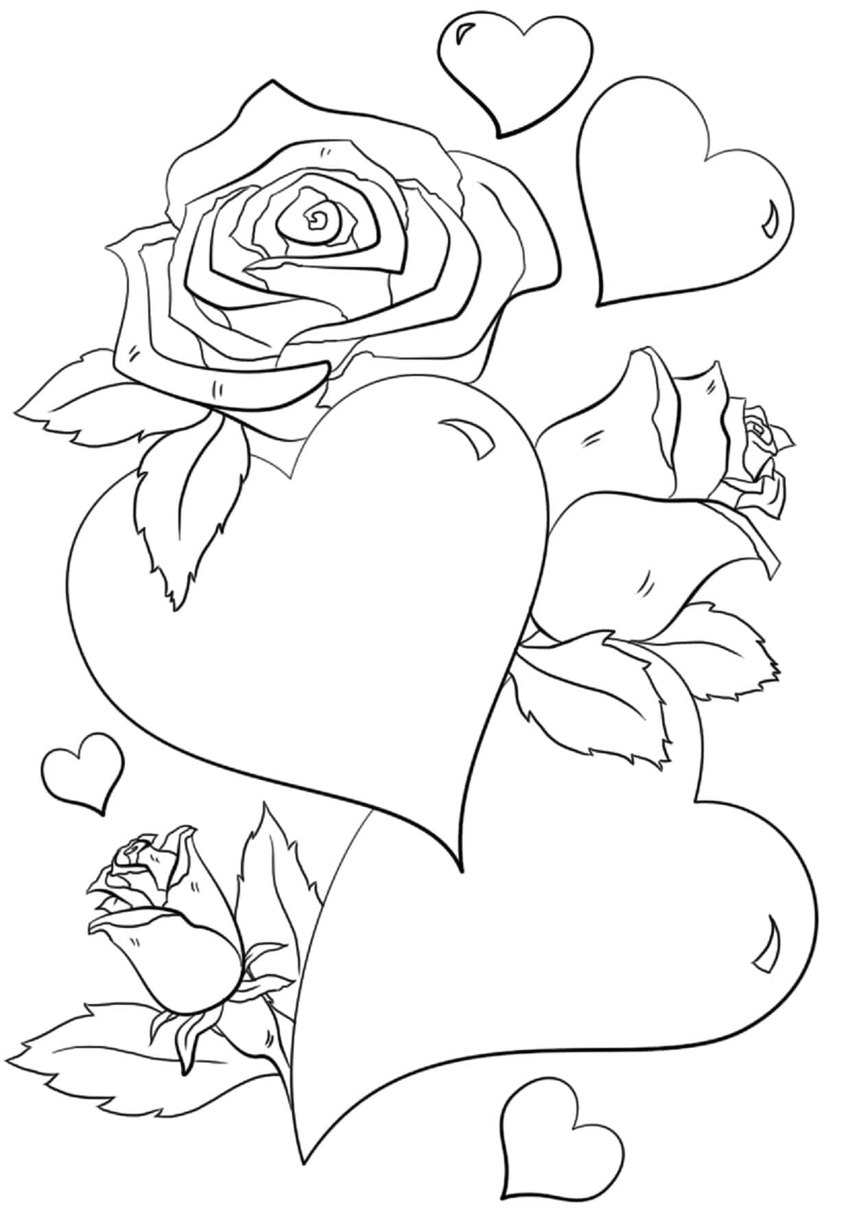Desenhos de Rosas e Corações para Colorir