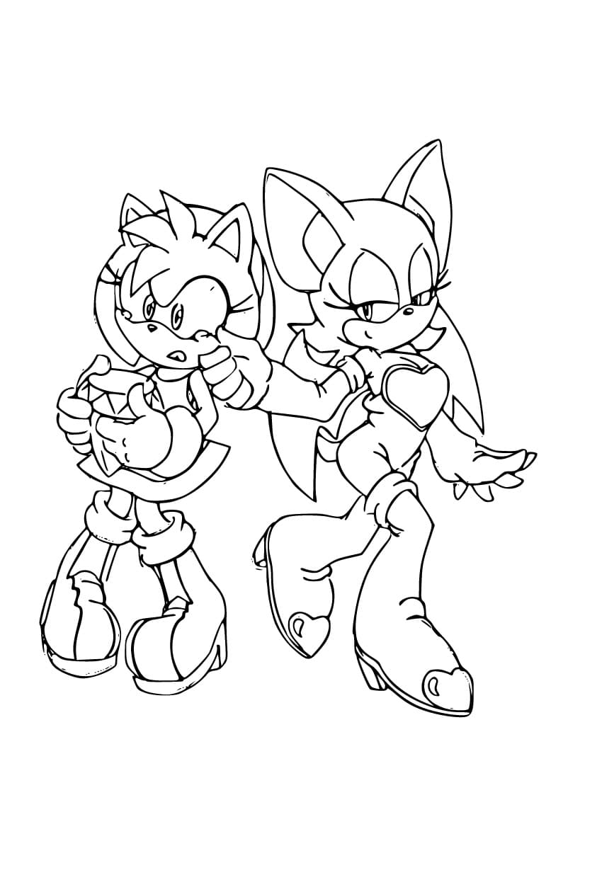 Desenho de Amy Rose e Rouge The Bat para Colorir