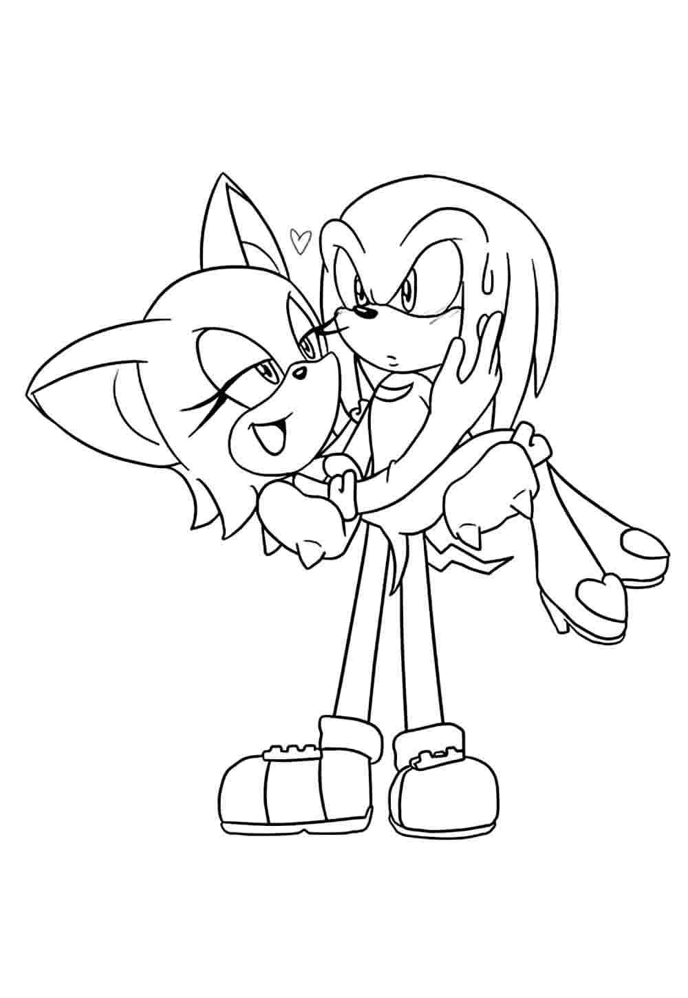 Desenho de Knuckles e Rouge The Bat para Colorir