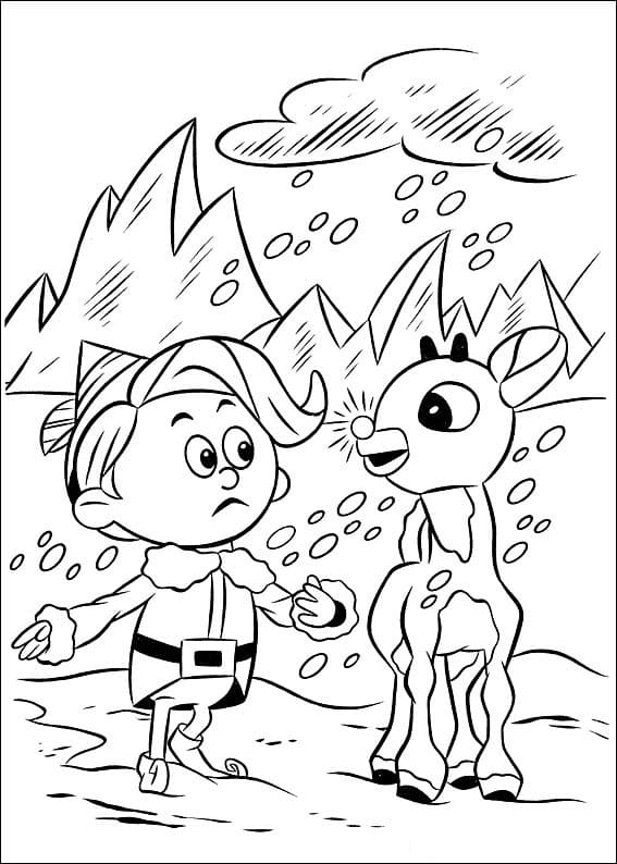 Desenho de Rudolph a Rena do Nariz Vermelho para Colorir Pdf