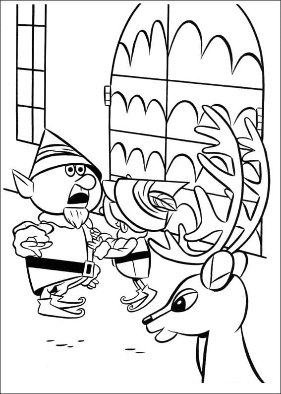 Desenho de Rudolph com as Renas para Colorir Download