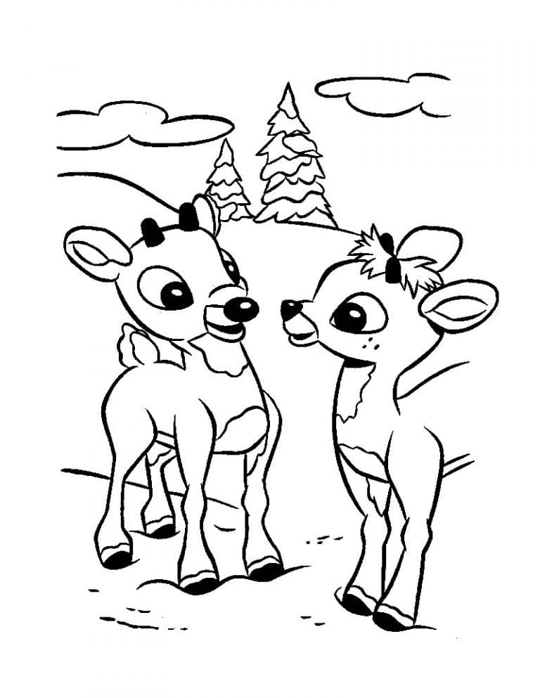 Desenho de Rudolph com Papai Noel para Colorir Download