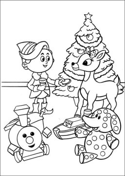 Desenho de Rudolph no trenó para Colorir Pdf