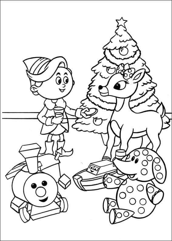 Desenho de Rudolph no Trenó para Colorir Pdf