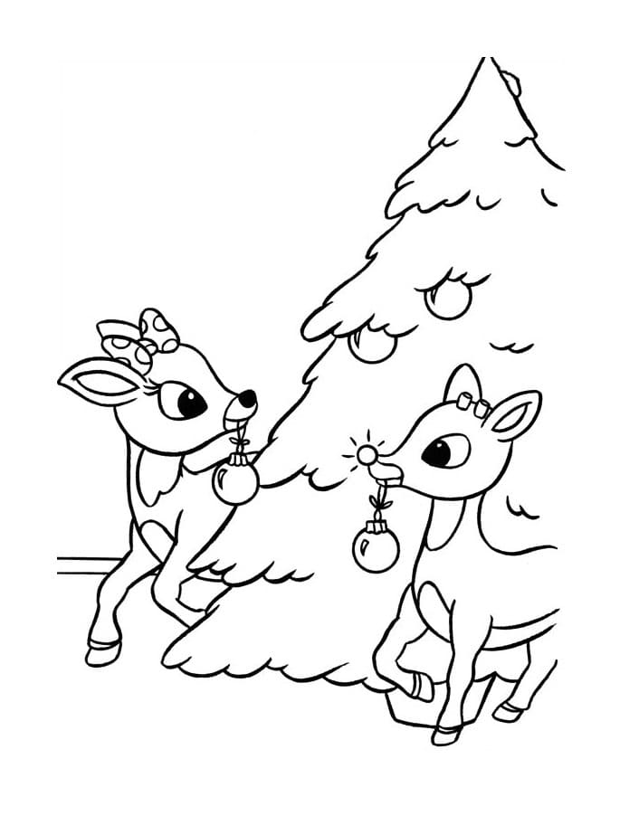 Desenho de Rudolph Noite de Natal para Colorir com Lápis de Cor