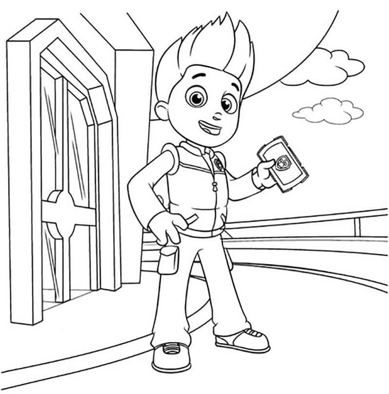 Desenho de Ryder Patrulhá Canina Feliz para Colorir