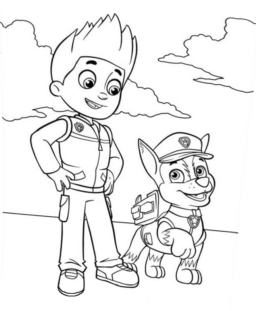 Desenho de Ryder e Chase Patrulhá Canina para Colorir