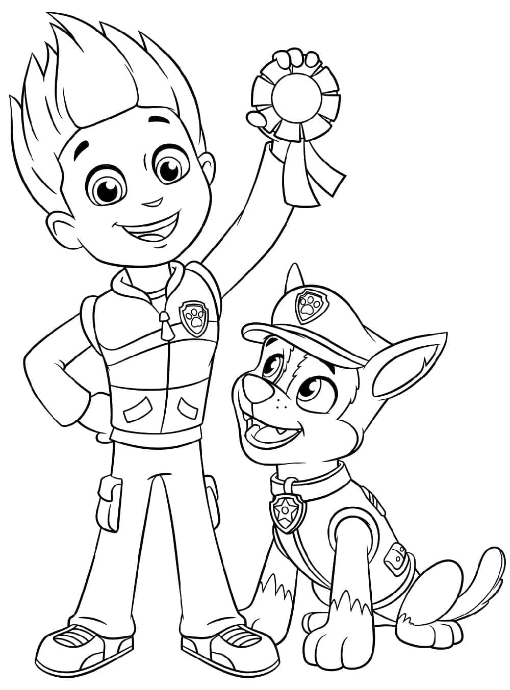 Desenho de Ryder e Chase de Patrulhá Canina para Colorir