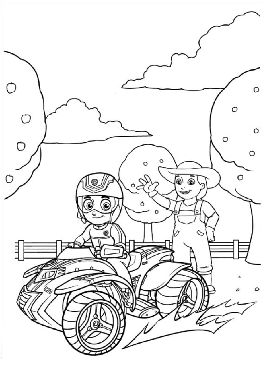 Desenho de Ryder e Fazendeira Yumi para Colorir