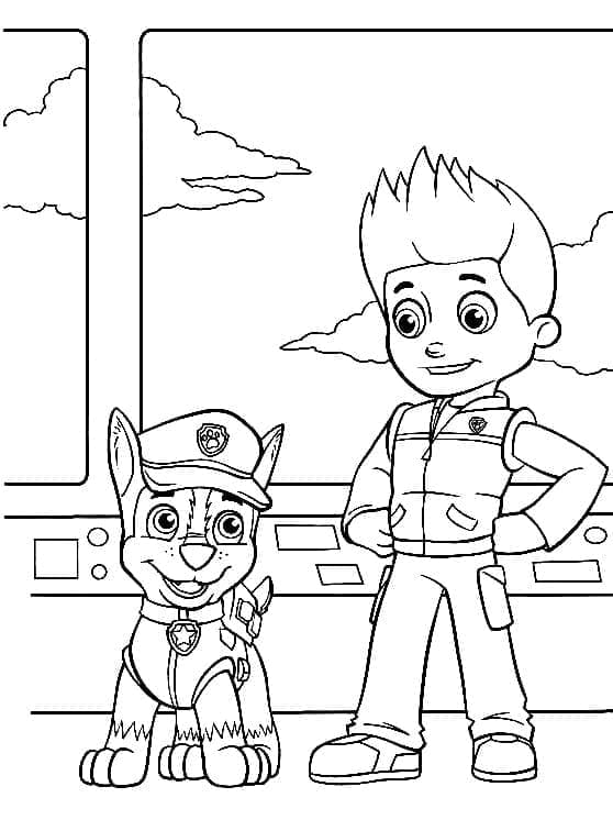 Desenho de Chase e Ryder de Patrulhá Canina para Colorir