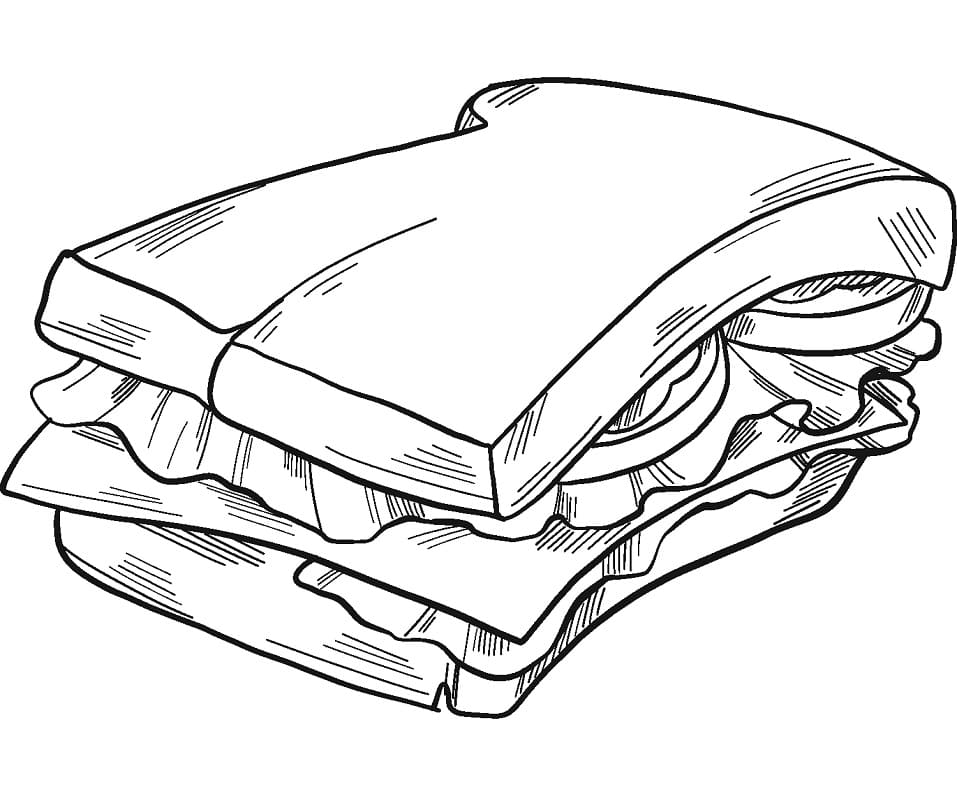 Desenho de Sanduíche Imprimivel para Imprimir e Colorir