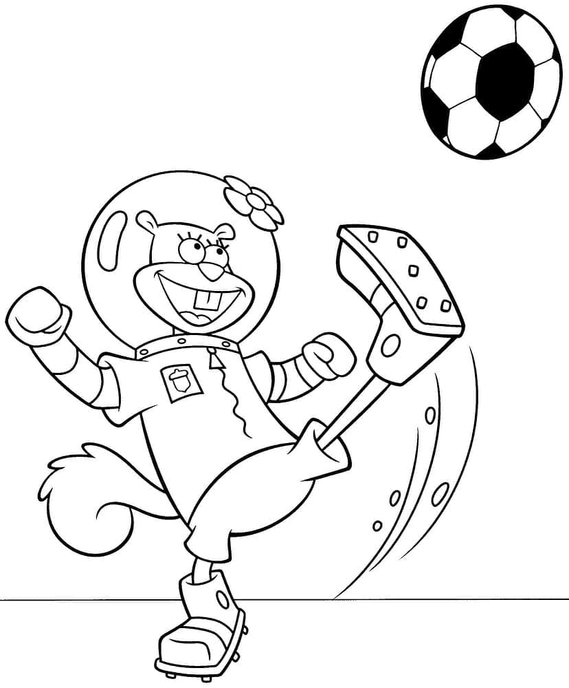 Desenho de Sandy Bochechas Jogá Futebol para Imprimir Pdf