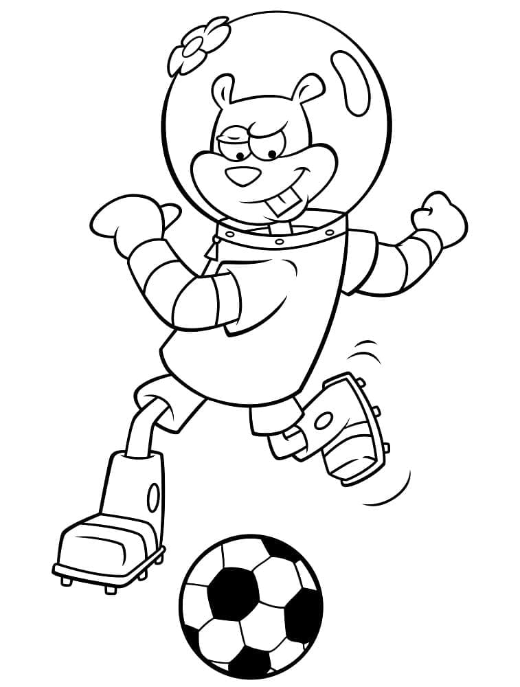 Desenho de Sandy Bochechas Jogando Futebol para Colorir