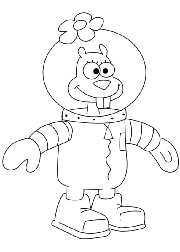 Desenho de Sandy Bochechas de Bob Esponja Surfando para Colorir