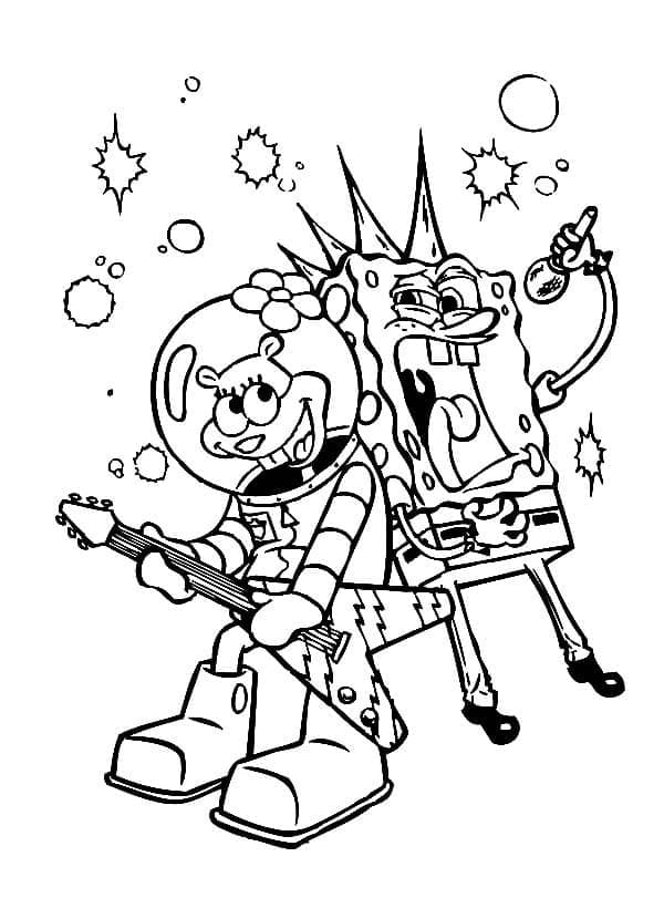 Desenho de Sandy Bochechas e Bob Esponja para Colorir