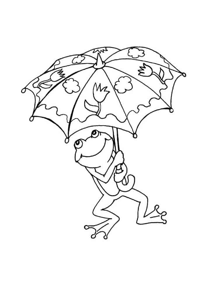 Desenho de Sapo com Guardá Chuva para Colorir