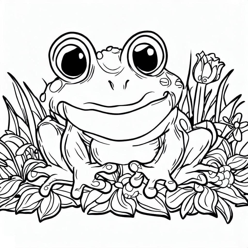 Desenho de Sapo Bonito no Jardim para Colorir