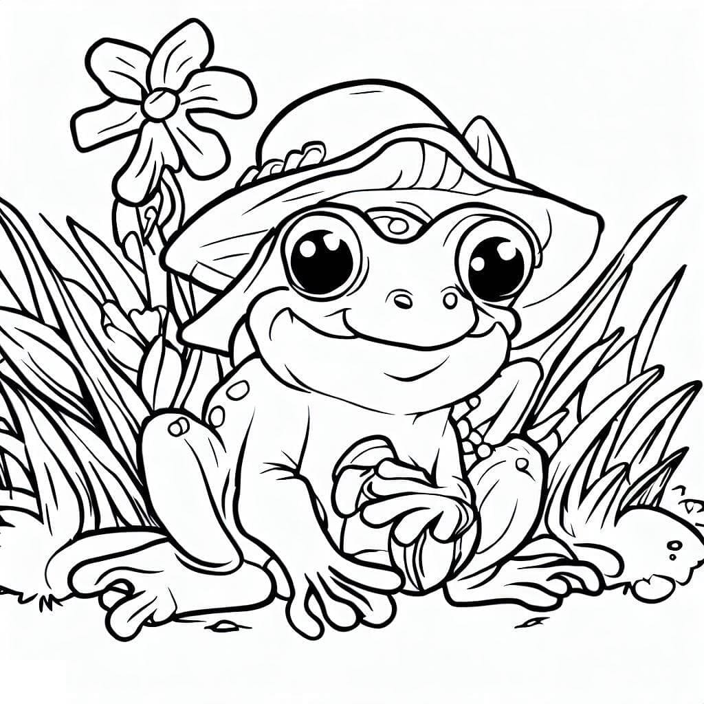 Desenho de um Sapo Bonito no Jardim para Colorir