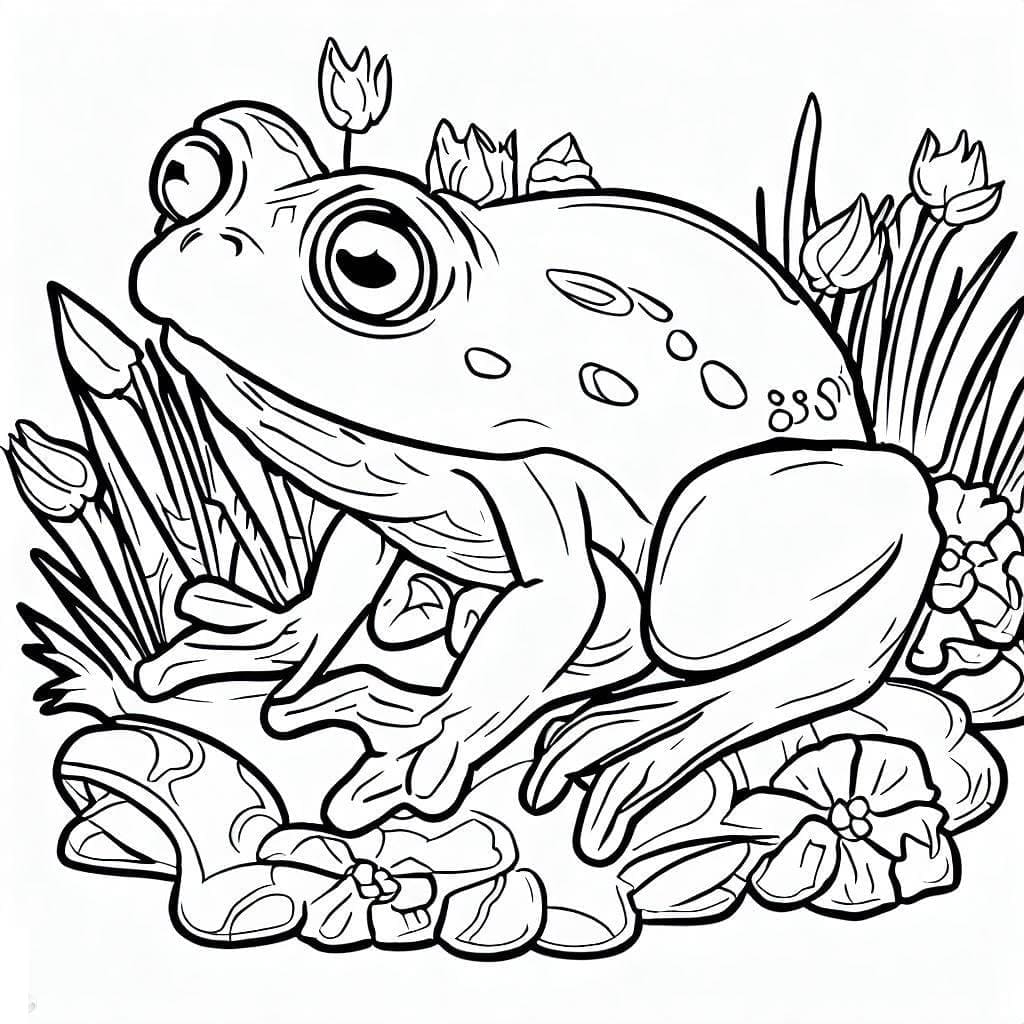 Desenho de um Sapo no Jardim para Colorir