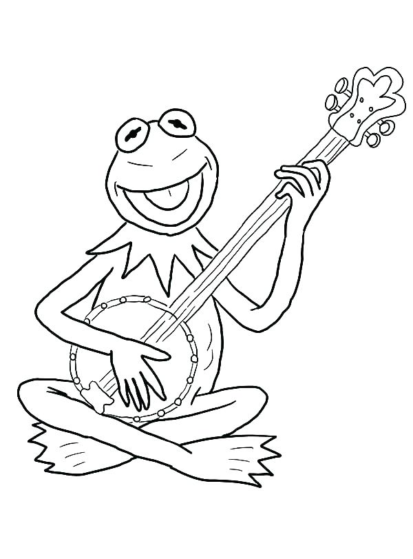 Desenho de Sapo Tocando Banjo no Jardim para Colorir
