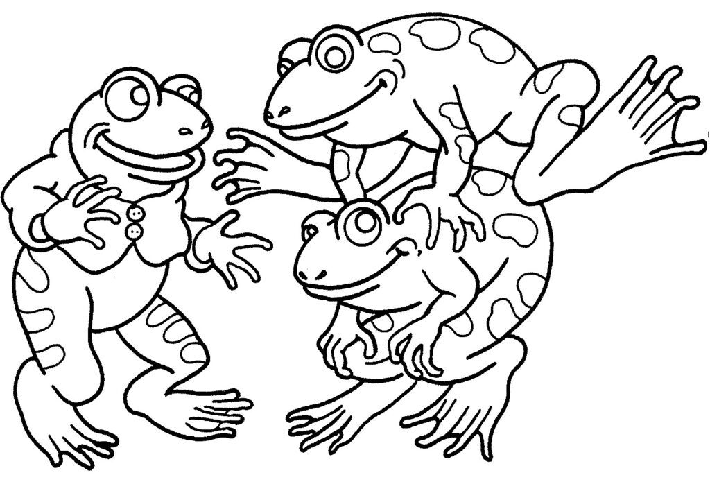 Desenho de Três Sapos Brincando para Pintar Grátis