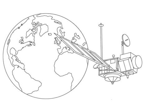 Desenho de satélite e Terra para Colorir