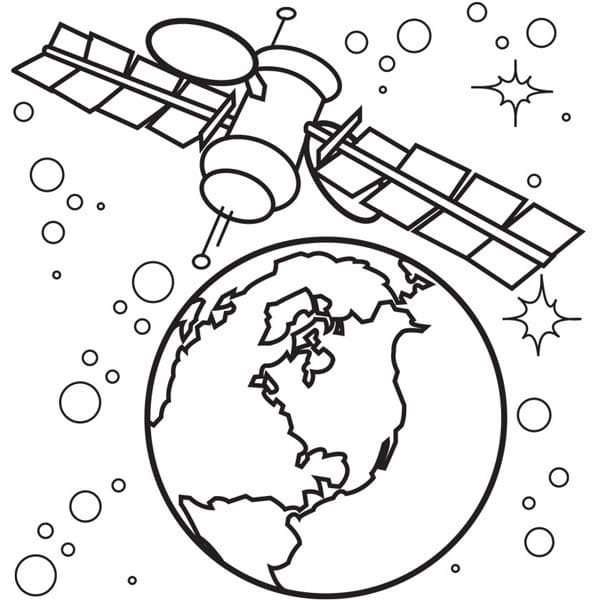 Desenho de Terra e Satélite para Colorir