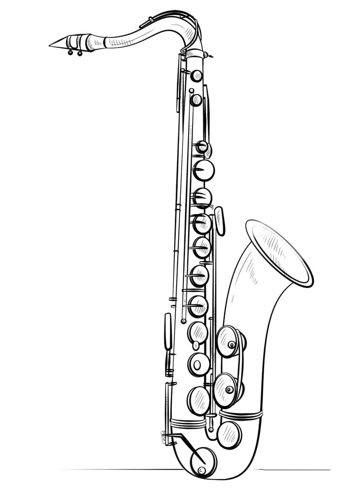 Desenho de Saxofone Pdf para Imprimir e Colorir
