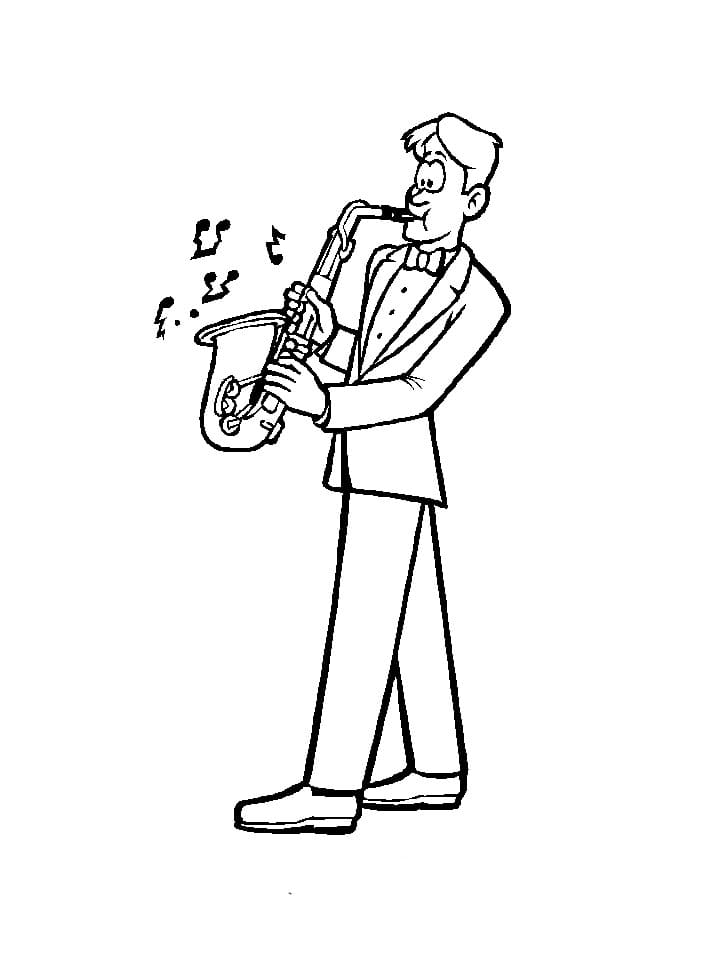 Desenho Homem Tocando Saxofone para Colorir