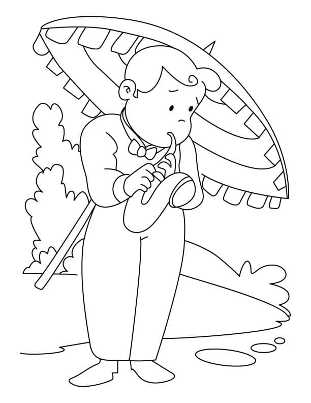 Desenho Menino Tocando Saxofone para Colorir