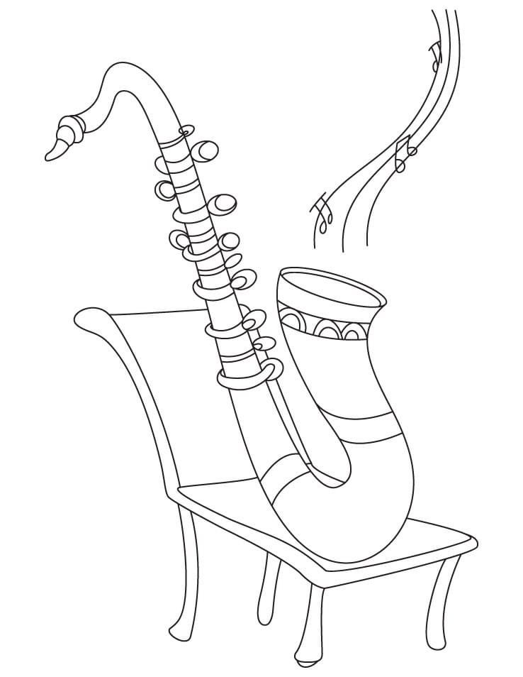 Desenho Saxofone em uma Cadeira para Colorir