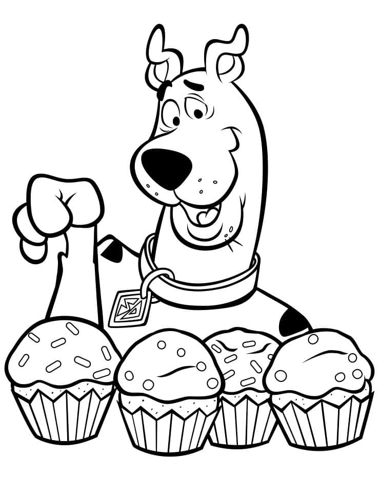 Desenho de Scooby Doo e Bolinhos para Colorir