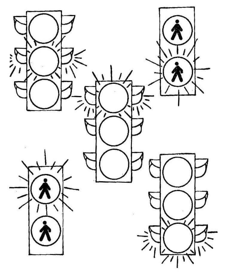 Desenho de Cinco Semáforos para Colorir