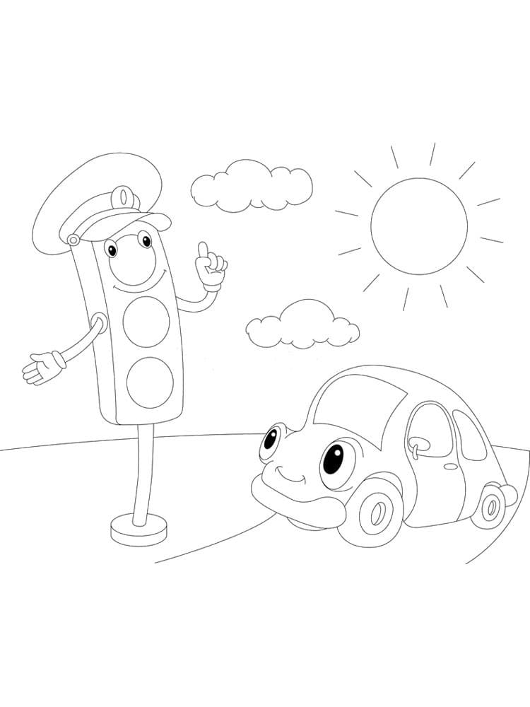 Desenho de Semáforo Feliz para Colorir