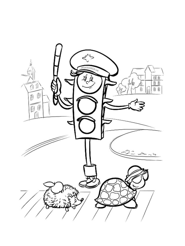 Desenho de Semáforo e Tartarugas para Colorir