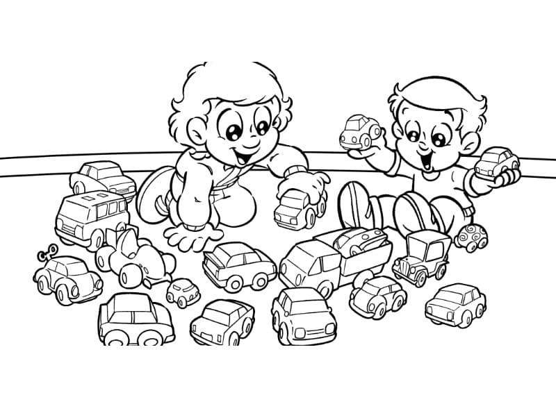 Desenho de Senninha Brincando com Carrinhos para Colorir