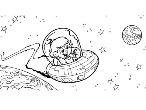 Desenho de Senninha Numa Viagem Espacial para Colorir